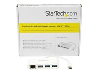 StarTech.com USB C vers Ethernet avec hub USB à 3 ports - Blanc - Gigabit Ethernet - Hub USB 3.0 - Compatible Thunderbolt 3 (HB30C3A1GEA) - Concentrateur (hub) - 3 x SuperSpeed USB 3.0 + 1 x 10/100/1000 HB30C3A1GEA